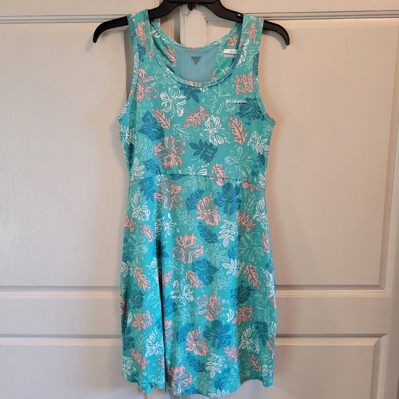 Columbia Blue Green Orange Floral Leaf Print PFG Freezer III Dress - Picture 1 of 5